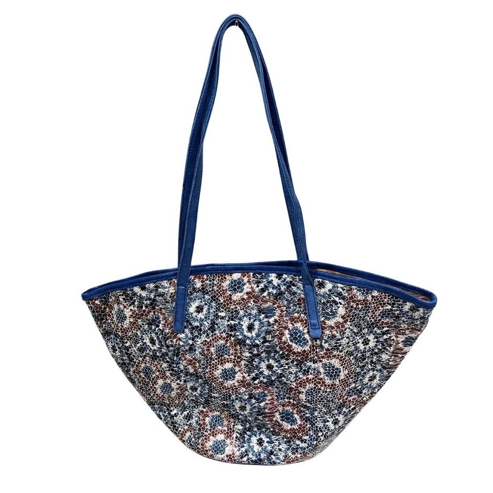 Vintage HOBO Ellison Leather Tote Women's Handbag Blue Burst Floral Pattern